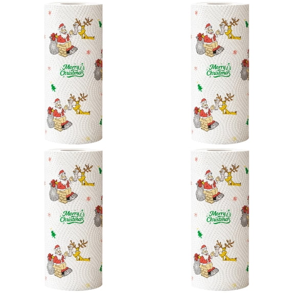 4 Pack Holiday Paper Towels ! Christmas Kitchen Paper Towels, Holiday Print Absorbent Paper, Kitchen Cleaning Paper Towels, Festive Pattern Paper Towels, Oil Resistant Kitchen Tissue