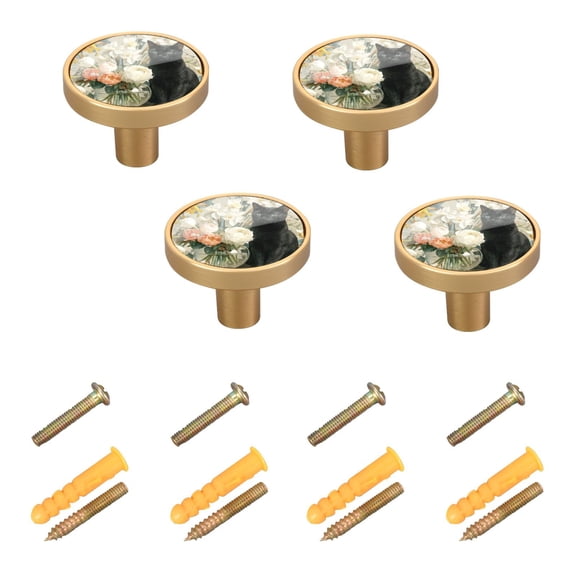 4-Pack Home Cabinet Knob Furniture Drawer Knob for Cabinets & Walls 32mm Diameter Black Cat and Glass Vase