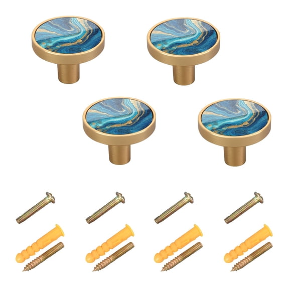 4-Pack Home Cabinet Knob Furniture Drawer Knob for Cabinets & Walls 32mm Diameter Blue and Gold Ocean