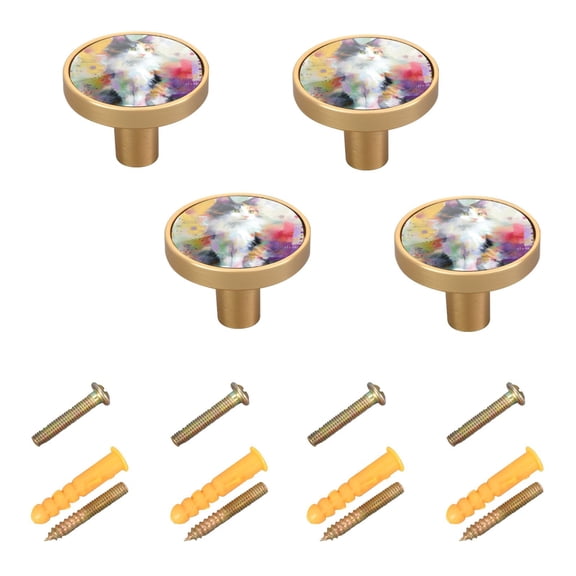 4-Pack Home Cabinet Knob Furniture Drawer Knob for Cabinets & Walls 32mm Diameter Charming Hairy Cat
