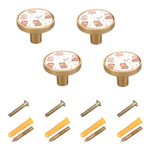 4-Pack Home Cabinet Knob Furniture Drawer Knob for Cabinets & Walls 32mm Diameter Cute Capybaras