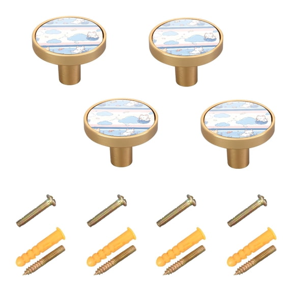 4-Pack Home Cabinet Knob Furniture Drawer Knob for Cabinets & Walls 32mm Diameter Cute Cat Pattern