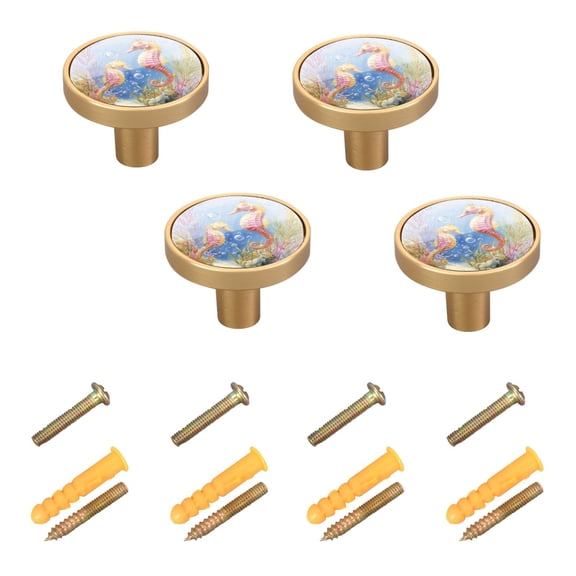 4-Pack Home Cabinet Knob Furniture Drawer Knob for Cabinets & Walls 32mm Diameter Cute Seahorse Pattern