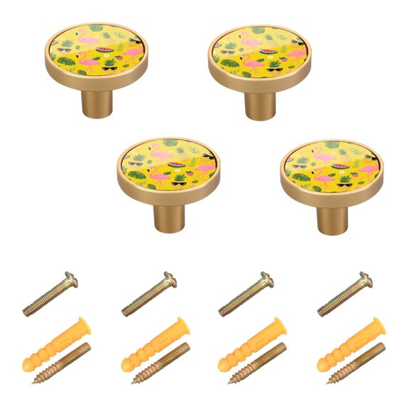 4-Pack Home Cabinet Knob Furniture Drawer Knob for Cabinets & Walls 32mm Diameter Flamingos Watermelon and Pineapples
