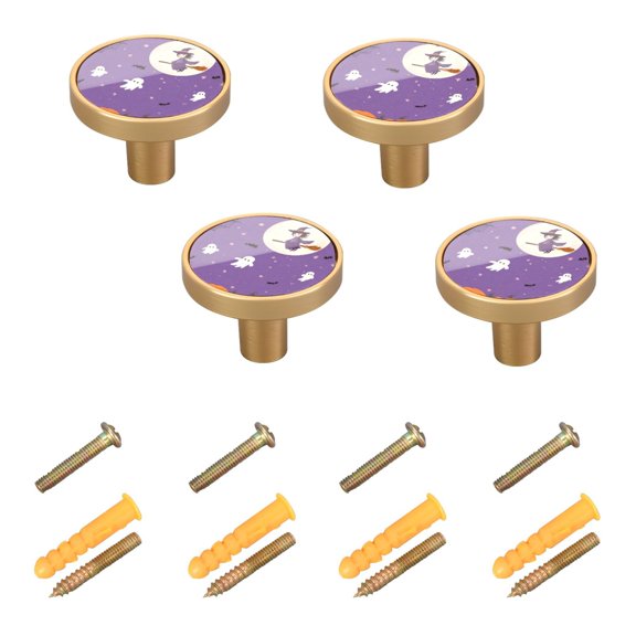 4-Pack Home Cabinet Knob Furniture Drawer Knob for Cabinets & Walls 32mm Diameter Ghost and Flying Witch
