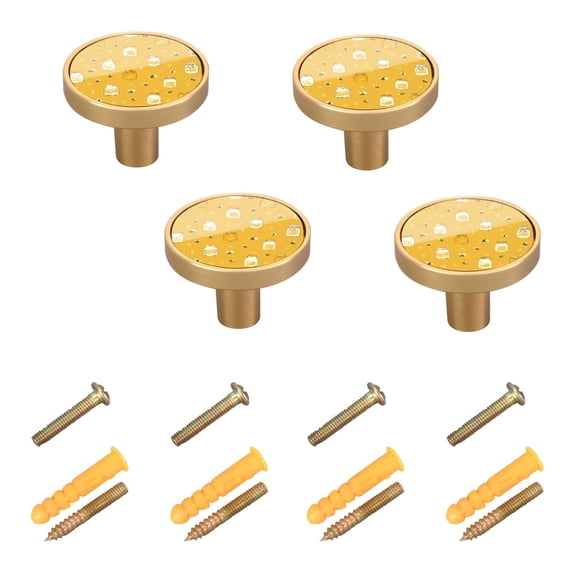 4-Pack Home Cabinet Knob Furniture Drawer Knob for Cabinets & Walls 32mm Diameter Honey Jars and Bees Pattern