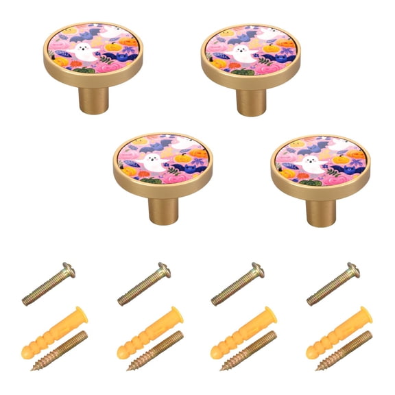 4-Pack Home Cabinet Knob Furniture Drawer Knob for Cabinets & Walls 32mm Diameter Pink Cute Halloween Ghosts Pattern