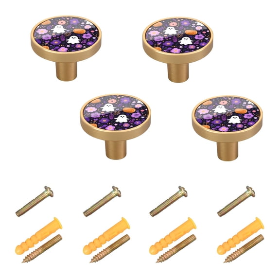 4-Pack Home Cabinet Knob Furniture Drawer Knob for Cabinets & Walls 32mm Diameter Purple Flowers and Pumpkins