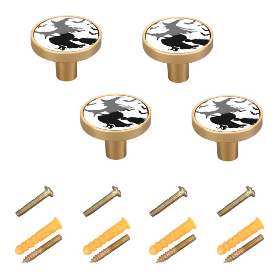 4-Pack Home Cabinet Knob Furniture Drawer Knob for Cabinets & Walls 32mm Diameter Witch Silhouette