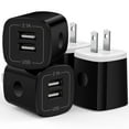 thumbnail image 1 of 4 Pack Hootek USB Wall Charger Block 2.1A Dual Port USB Charger Block Fast Charger Wall Charger Plug Brick Cube Charger Box Fast Charging Block for Android Samsung, Black+White, 1 of 8