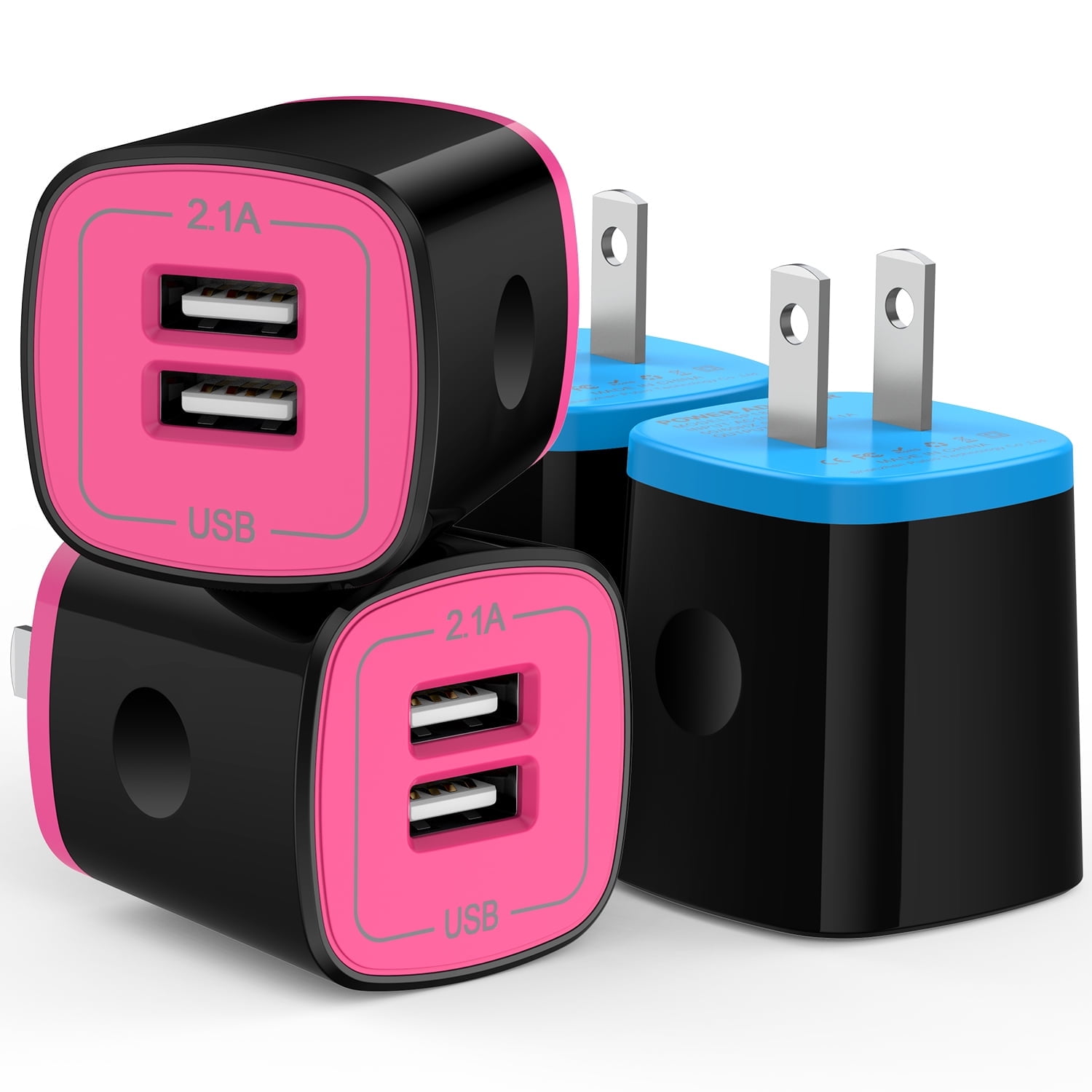 4 Pack Hootek USB Wall Charger Block 2.1A Dual Port USB Charger Block ...