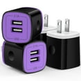 thumbnail image 1 of 4 Pack Hootek USB Wall Charger Block 2.1A Dual Port USB Charger Block Fast Charger Wall Charger Plug Brick Cube Charger Box Fast Charging Block for Android Samsung, Purple+White, 1 of 8