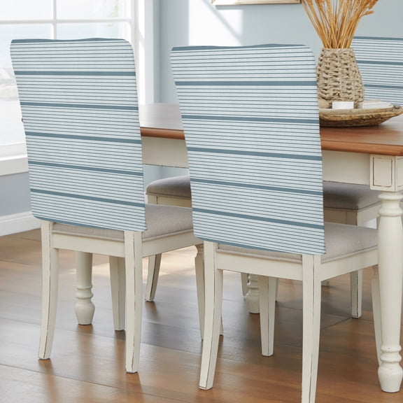4 Pack Horizontal Line Chair Back Cover for Dining Room Modern Minimalist Blue Stripe Removable Back Chair Slipcovers Washable Dining Seat Protector for Holiday Party Weeding Banquet