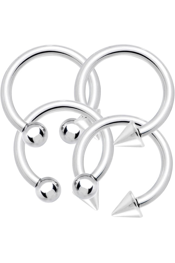 4-Pack Horseshoe 8G Circular Barbells - 316L Steel 3/4" - Nipple, Ear, PA