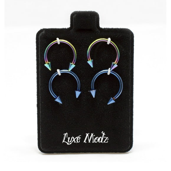 4 Pack Horseshoe Barbell  IP Rainbow and Blue Surgical Steel 16g 10mm (3/8") Eyebrow, Septum, Lip, Ear Jewelry