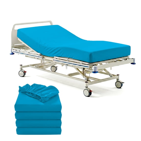 4 Pack Hospital Bed Fitted Sheets 36" x 80" x 14" Deep – 100% Egyptian Cotton 400 Thread Count, Soft Breathable & Durable Patient Sheets with Elastic All Around, Easy-Care Turquoise Solid