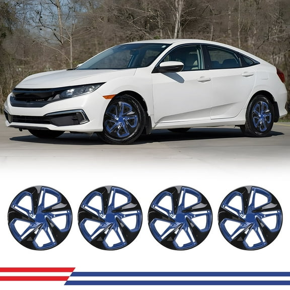 4 Pack Hubcap for 2016-2025 Honda Civic Sedan,16" Wheel Rim Cover Compatible with Steel Wheels,Snap on Installation,ABS PC,Black Lacquer & Blue Lacquer