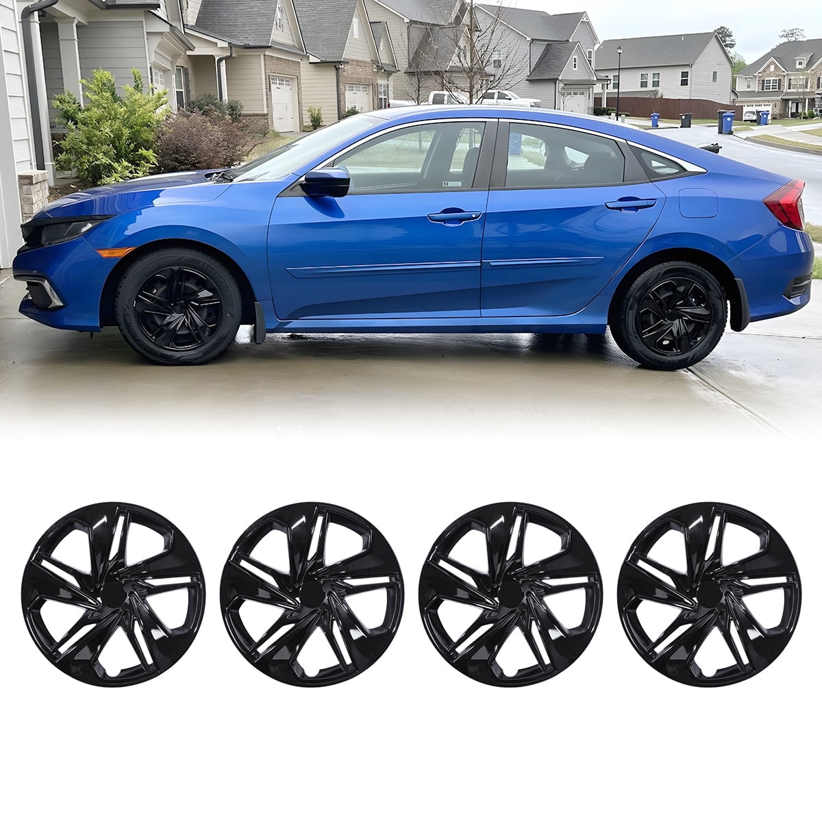 4 Pack Hubcap Wheel Cover Replacement,16" Wheel Rim Cover for 2016-2025 Honda Civic Sedan,Compatible With Steel Wheels,Snap on Hub Caps Replacement,ABS+PC Material,Black Lacquer