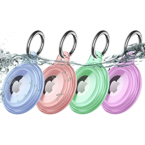 4 Pack IPX8 Waterproof AirTag Keychain Holder Case, Lightweight, Anti-Scratch, Easy Installation,Full-Body Shockproof Air Tag Holder for Luggage,Keys, Dog Collar (Blue+Pink+Purple+Mint Green