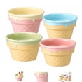 thumbnail image 1 of 4 Pack Ice Cream Ceramic Bowls, 9 oz Porcelain Waffle Cone Sundae Cups, Reusable Dessert Snack Bowls for Yogurt, Soup and Party Serving, 1 of 6