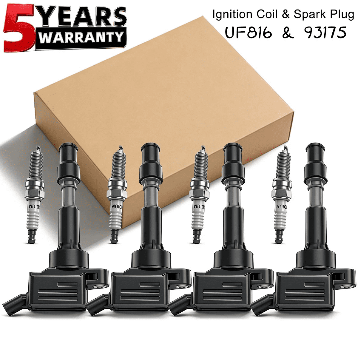 4 Pack Ignition Coils UF816 + Spark Plugs Kit for Hyundai Elantra Sonata Veloster
