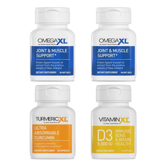 4 Pack Immune Supporting Bundle - (2) OmegaXL 60 Count + TurmericXL + VitaminXL D3 - to Support Optimal Immune Health