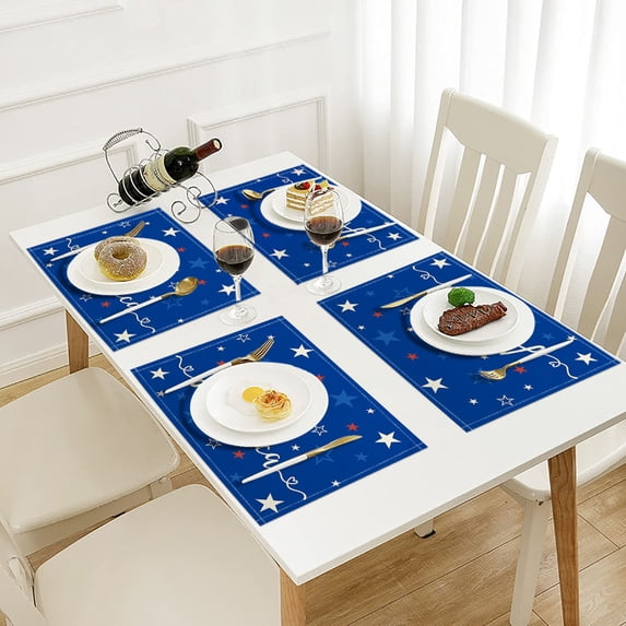 4 Pack Independence Day Placemats - Patriotic Flag Design Linen-Like ...