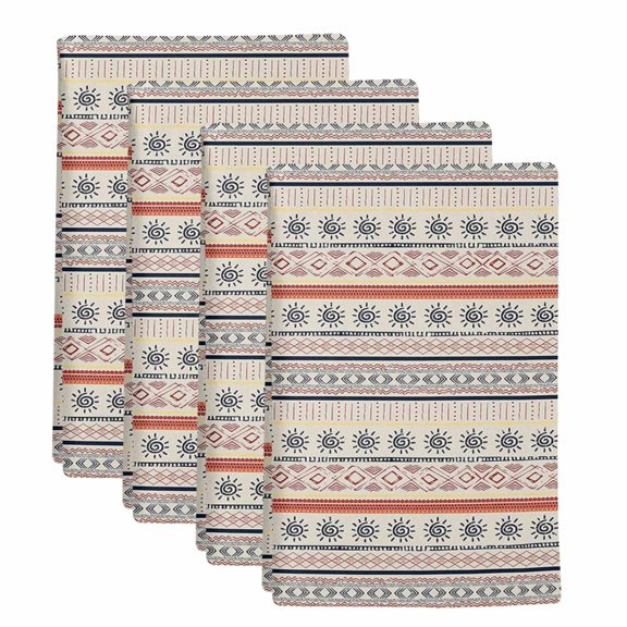 4 Pack Indian Geometric Kitchen Towels Lines Dots Sun Hand Drawn Overlay Decorative Dish Towel Sets Absorbent Quick Dry Hand Cloths Tea Towels for Cooking Baking Farmhouse Gifts 18x28in