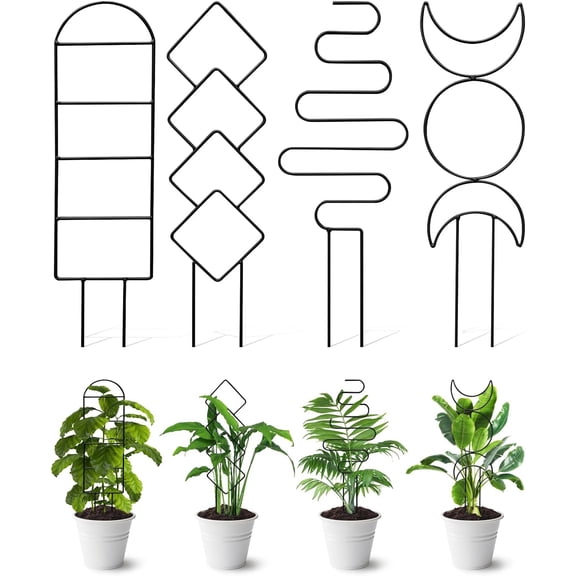 4 Pack Indoor Climbing Plant Trellis, Small Trellis for Potted Plants Outdoor, Metal Garden Trellis Plant Support Trellis with Different Patterns for Vine Ivy Flower