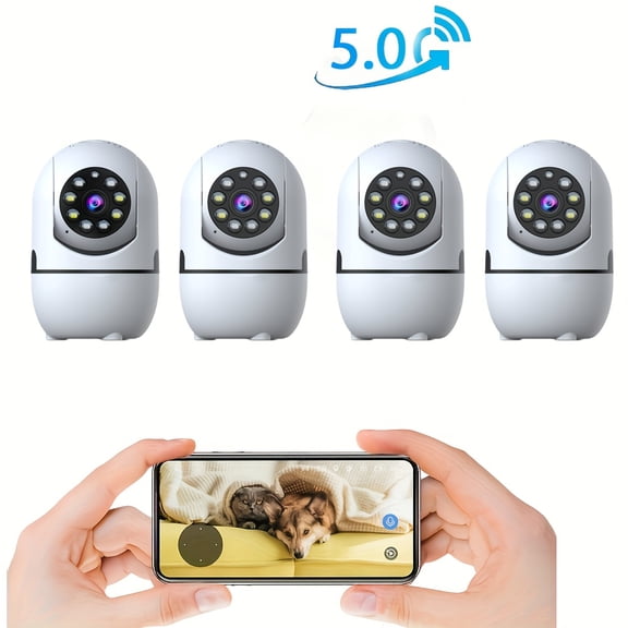 4 Pack Indoor Pan Tilt Security Cameras, Dual Band 2.4G/5G WiFi Monitor with Night Vision, Motion Detection, 2-Way Audio, Works with Alexa, Local SD & Cloud Storage Up to 256GB