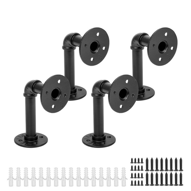 4 Pack Industrial DIY Pipe Shelf Brackets Heavy Duty, Vintage Black