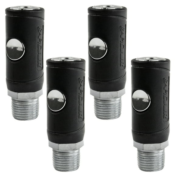 4 Pack Industrial Style Safety Air Plug Coupler 1/4" Body 1/2" MNPT Push Release