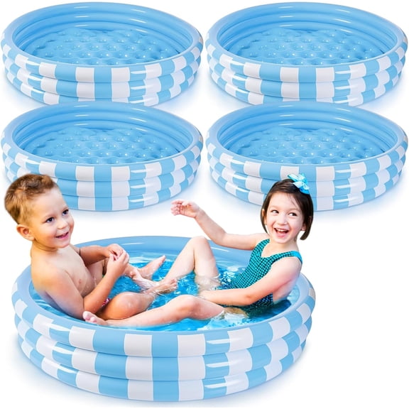 4 Pack Inflatable Kiddie Pool for Toddlers 48''x 10'' Light Blue Blow up Kids Swimming Pool Small 3 Rings Round Baby Pools for Indoor Outdoor Water Game Play Center
