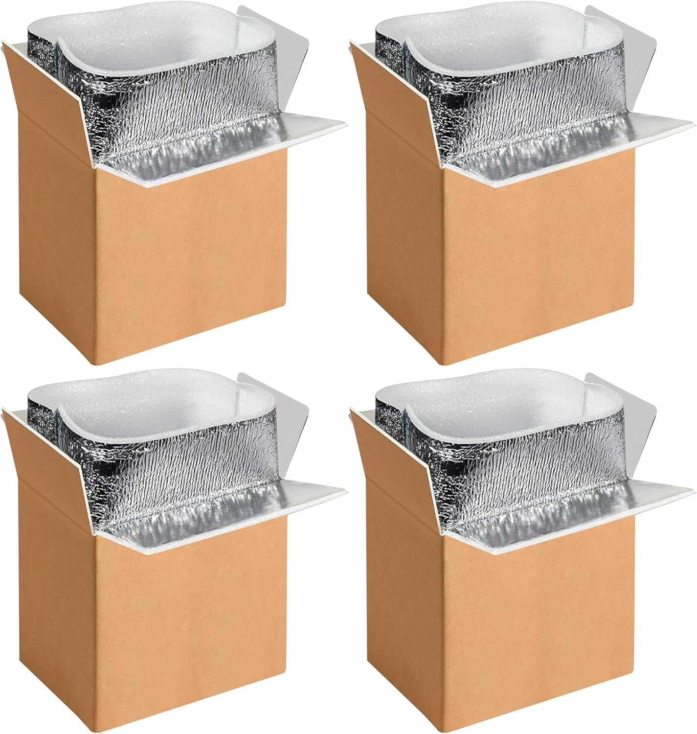 4 Pack Insulated Shipping Boxes with Aluminum Foil Liner,Thermal Insulation Cold Pack Shipping Boxes for Frozen, Reusable Styrofoam Cooler Box, Small Mailing Box, 6''x5''x9''