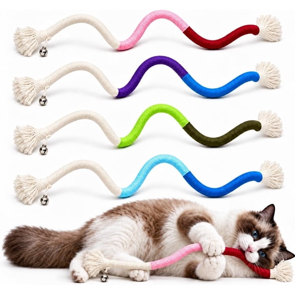4-Pack Interactive Rope Toys, Teaser Sticks with Jingle Bells