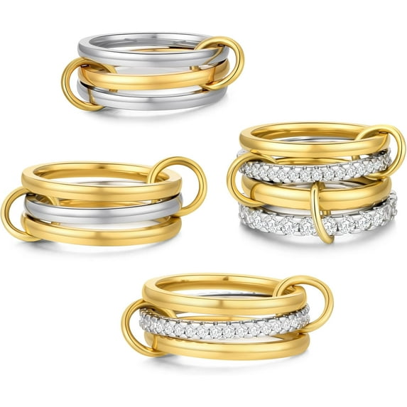 4 Pack Interlocked Stackable Rings for Women - 14K Gold Plated ...