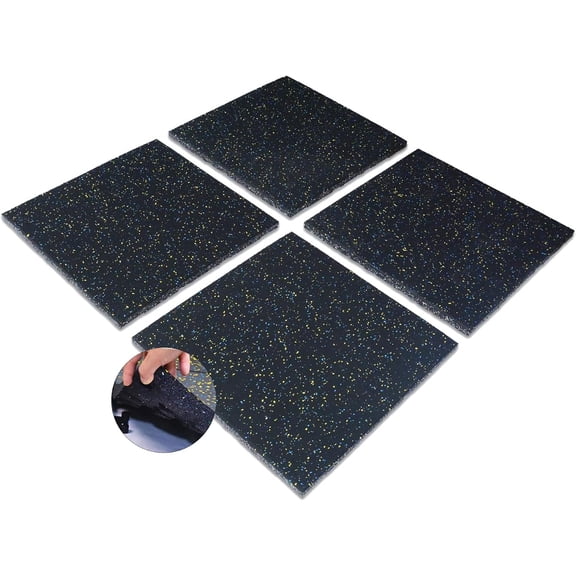 4 Pack Interlocking Tile 20" x 20"x 1"Heavy Duty Rubber Flooring Mat Anti-Vibration Anti-Slip Exercise Mats for Gym Equipment and Cushion for Workouts, Cover 11.12 Sq.Ft...