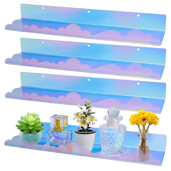 4 Pack Iridescent Acrylic Shelves 15 Inch Rainbow Floating Shelves for Wall Display Ledge for Books Toys Cosmetic Wall Organizer