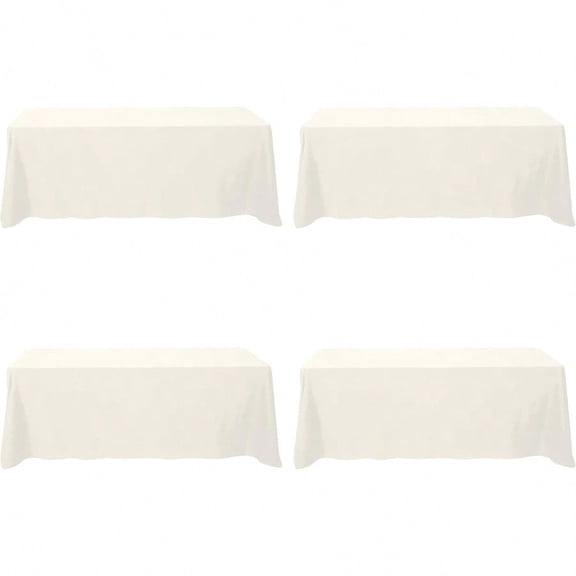 4 Pack Ivory Tablecloths for 8 Foot Rec Tables 90 x 156 Inch - 8ft Rectangular Bulk Linen Polyester Fabric Washable Cloth Cover for Wedding Reception Banquet Birthday Party