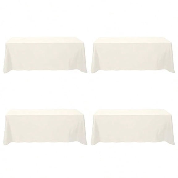 4 Pack Ivory Tablecloths for 8 Foot Rec Tables 90 x 156 Inch - 8ft Rectangular Bulk Linen Polyester Fabric Washable Cloth Cover for Wedding Reception Banquet Birthday Party