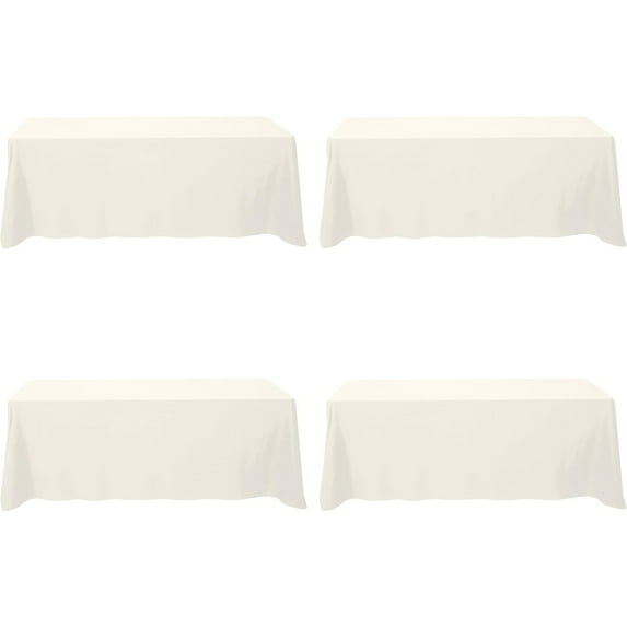 4 Pack Ivory Tablecloths for 8 Foot Rectangle Tables 90 x 156 Inch - 8ft Rectangular Bulk Linen Polyester Fabric Washable Cloth Cover for Wedding Reception Banquet Birthday Party