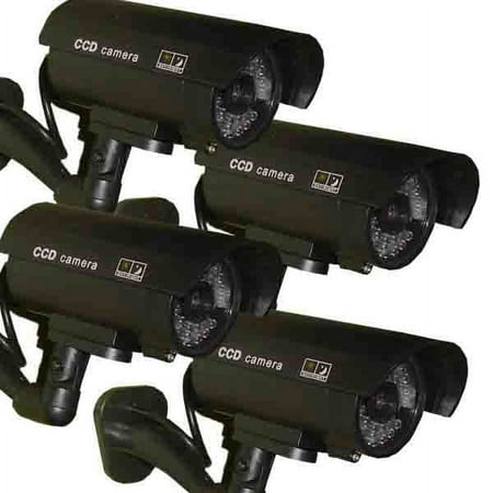 4 Pack - JYtrend (TM) Outdoor Dummy Fake Security Camera with Inflared Leds BLINKING LIGHT, Black