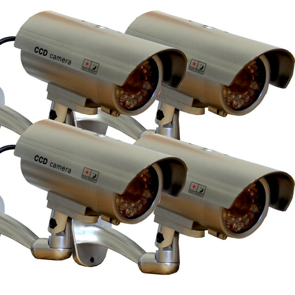 4 Pack - JYtrend (TM) Outdoor Dummy Fake Security Camera with Inflared LEDs Blinking Light, Silver