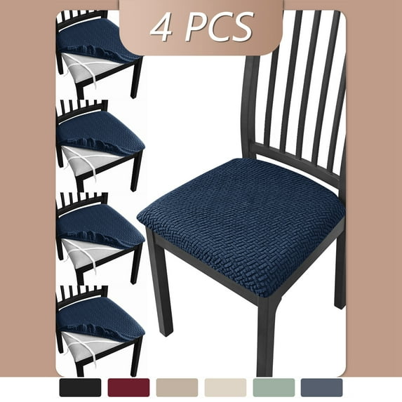 4 Pack Jacquard Stretch Chair Seat Covers for Dining Room, Removable Washable Anti-Dust Kitchen Chair Protector Slipcovers, Dinning Upholstered Office Chair Seat Cushion Slipcovers Protectors