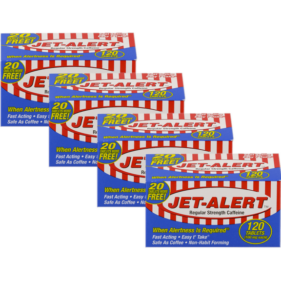 4 Pack Jet Alert Stay Awake Caffeine Tablets100 mg Each 120 Count Each