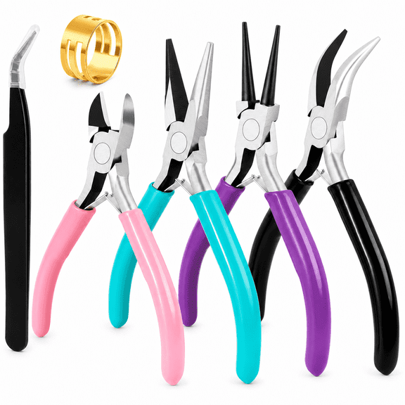 4 Pack Jewelry Pliers Jewelry Making Pliers Tools Kit with Needle Nose Pliers/Chain Nose Pliers, Round Nose Pliers, Bent Nose Pliers, Wire Cutters for Wire Wrapping Earring Craft Making Supplies