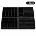 thumbnail image 1 of 4-Pack Jewelry Tray Drawer Organizer, Stackable Velvet Jewelry Storage Trays for Rings, Earrings, Necklaces and Bracelets, Black, 8.27 x 4.92 in, 1 of 7