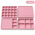 thumbnail image 1 of 4-Pack Jewelry Tray Drawer Organizer, Stackable Velvet Jewelry Storage Trays for Rings, Earrings, Necklaces and Bracelets, Pink, 8.27 x 4.92 in, 1 of 7
