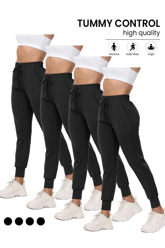 4 Pack Joggers for Women - Sweatpants with Pockets Lightweight Comfy Pants for Workout Travel Lounge