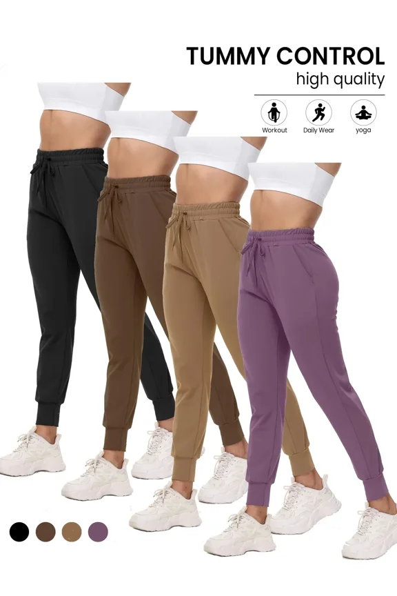 4 Pack Joggers for Women - Sweatpants with Pockets Lightweight Comfy Pants for Workout Travel Lounge